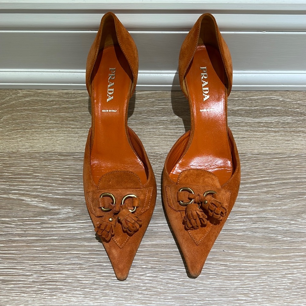 Orange Prada Pumps